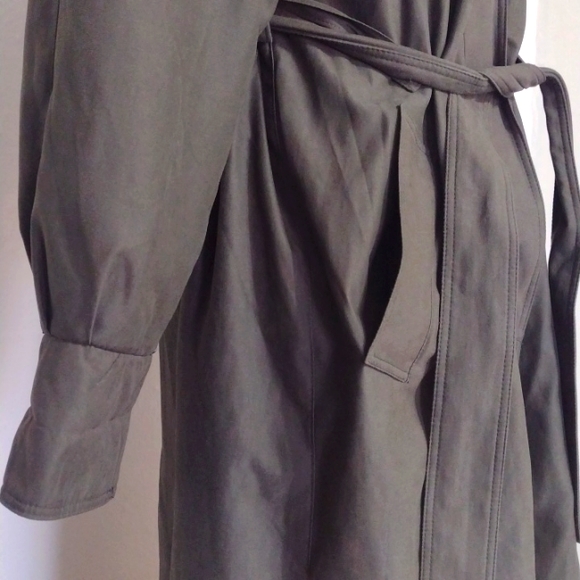 Fleet Street Vintage Olive Khaki Wool Blend Hooded Belted Trench Coat Size 4p - Picture 8 of 16